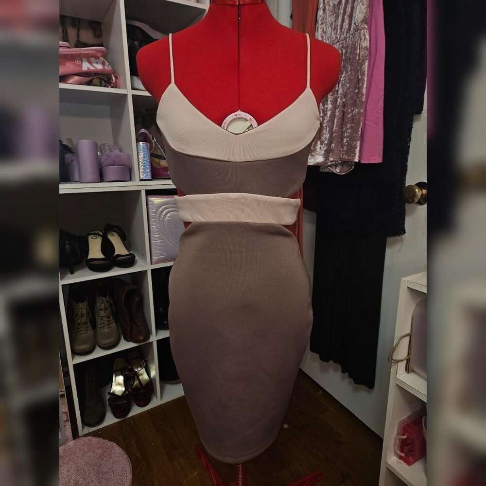 Brown and cream cut out bodycon dress